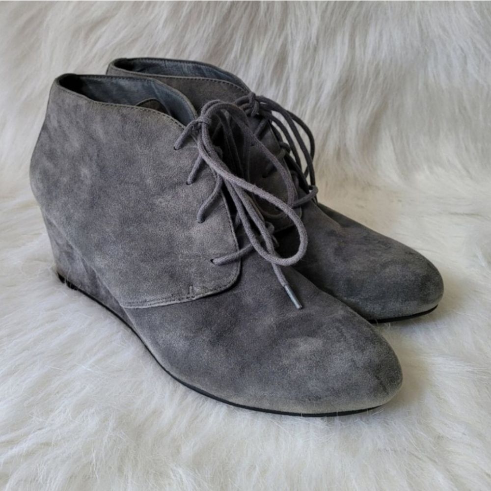Vionic Becca Grey Suede Wedge Ankle Boots Size 10